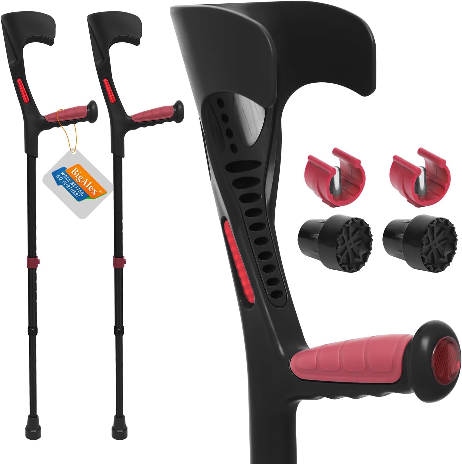 BigAlex Forearm Crutches - Lightweight Arm Crutch - Adjustable, Ergonomic - Comfortable on Wrist - Non Skid Rubber Tips