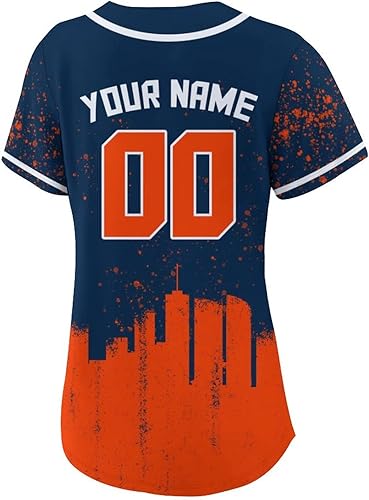 Miniatura 2 de Camiseta personalizada de fútbol con silueta de ciudad de béisbol para mujer, camiseta de graffiti para mamá, personaliza tu número de nombre para