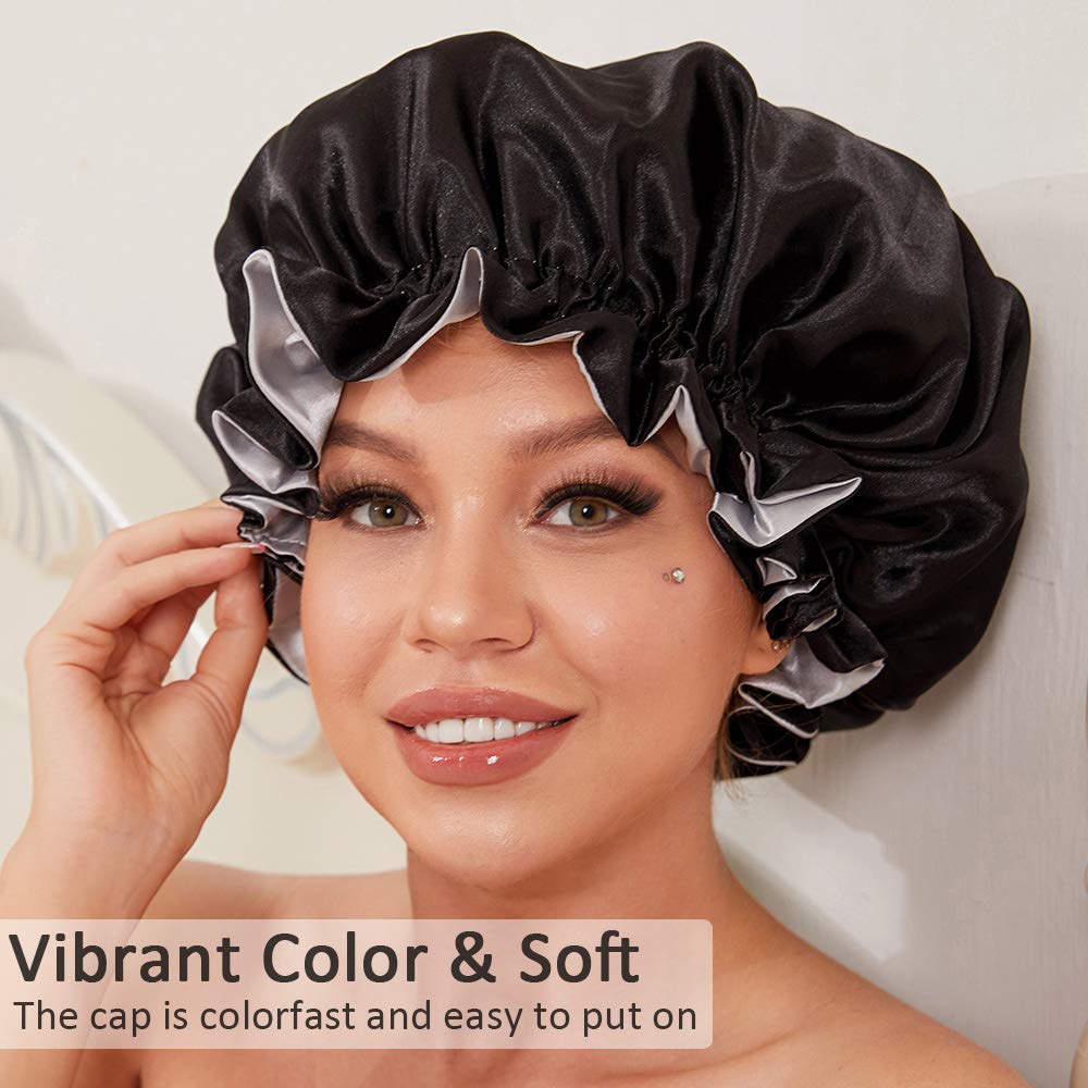 Cuffia Lunga In Seta Per Capelli Ricci E Lunghi - Con Cravatte Regolabili, Riutilizzabile, Per Dormire E Per La Cura Dei Capelli, Nero