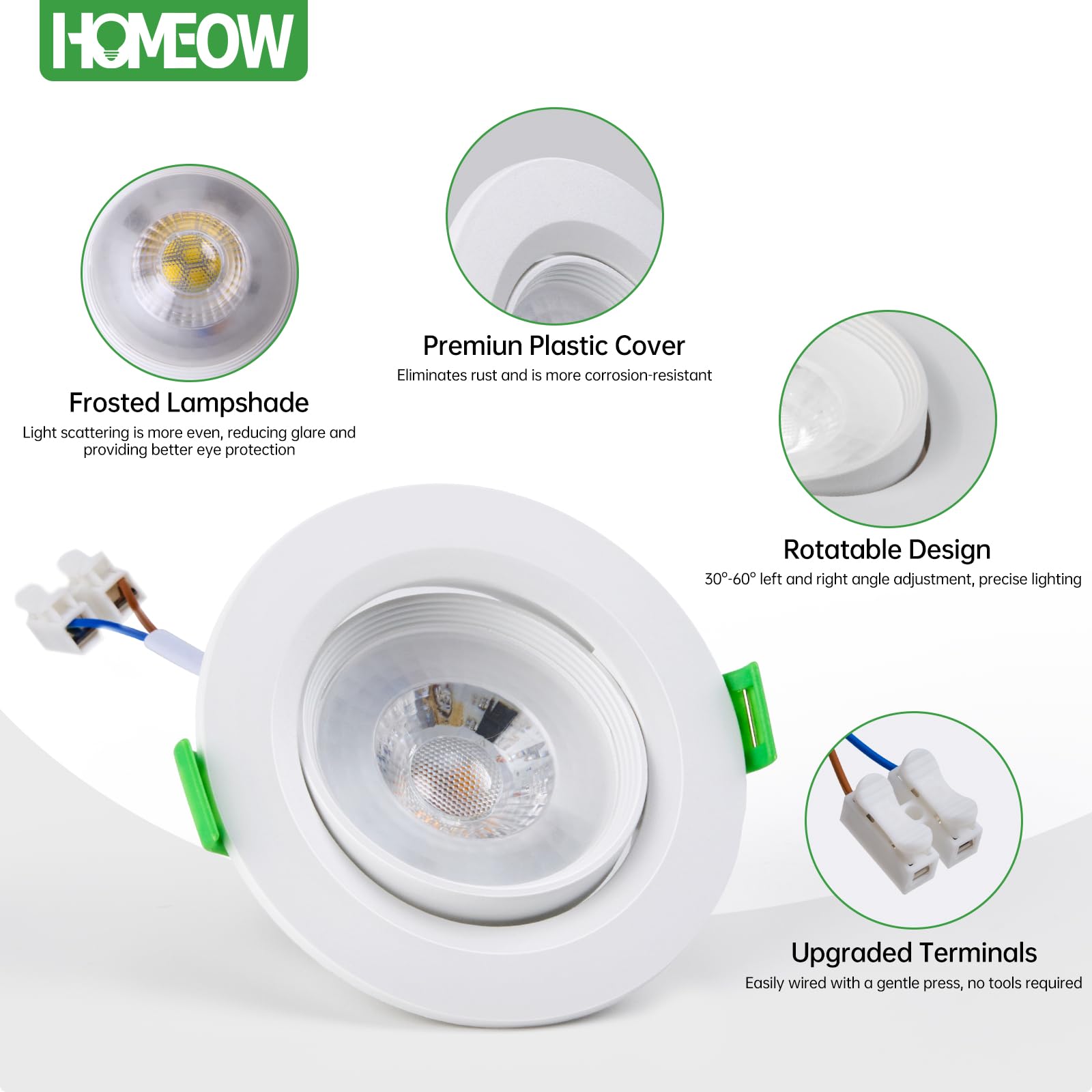 HOMEOW 12x Faretti LED da Incasso per Cartongesso Orientabili, 5W 220V 450LM 2700K Luce Calda Faretti LED Soffitto Slim 21mm, foro 70mm-80mm, IP44 Faretti da Incasso per Bagno, Rotondi
