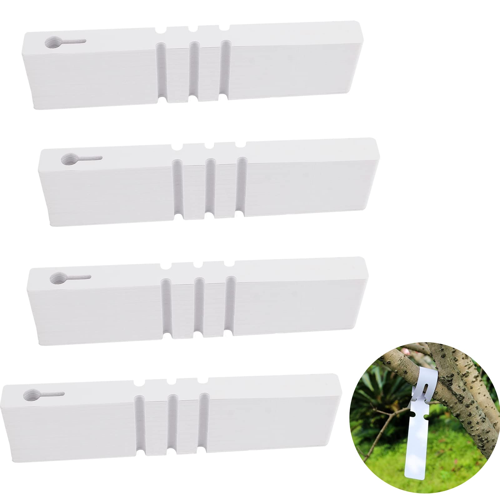 ZOENHOU 400 PCS 2 x 21cm Plastic Plant Tree Tags, White Waterproof Garden Wrap Around Hanging Tags, Nursery Plant Loop Lock Labels for Gradening, Outdoor Plants