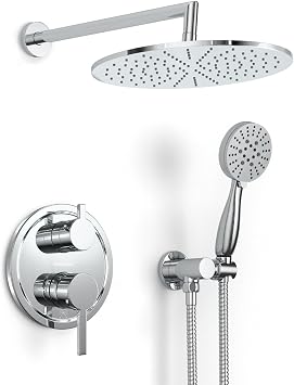 HammerHead Solid Metal Rain Shower System Set with Handheld and 10" Rainfall Head, Shower Valve and Trim Kit, 2-Handle Shower Faucet Set with 2 Way Diverter Body Chrome