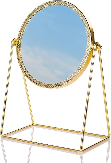 DAWOO Golden Makeup Mirror, Dresser Single Side Retro Mirror, 360 Degree Adjustable Round Gold Mirror, Suitable for Bathroom, Bedroom Decor, Gift