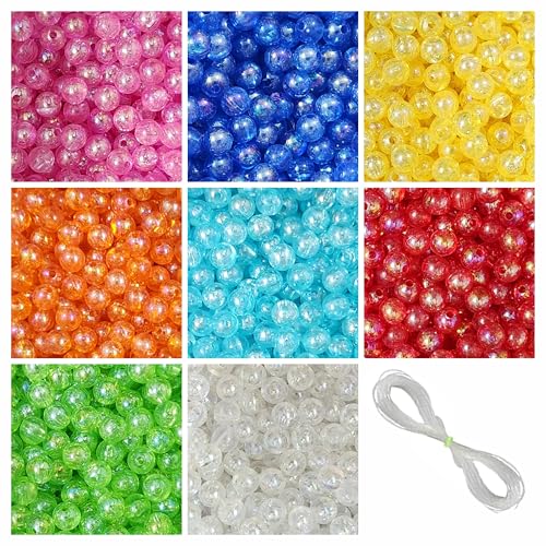 Image of 960 Pcs Round Rainbow Crystal Beads for Jewellery Making Kit - Beads for Bracelet Making Kit - Beads for Craft - Acrylic - Multicolour - 240g, 8mm