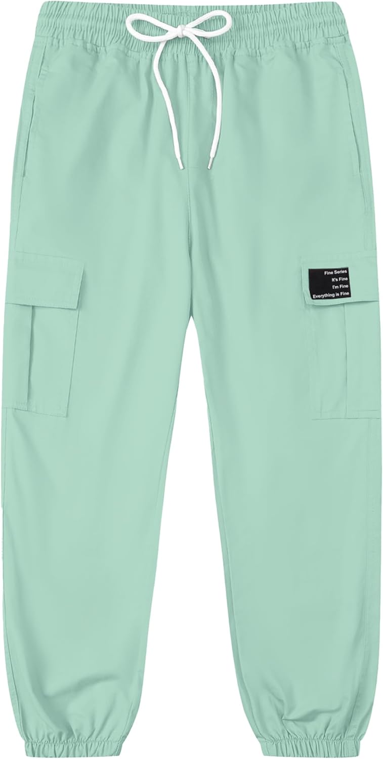 SANGTREE Girls & Womens Cargo Pants Elastic Waist Drawstring Tapered Jogger Pants with Pockets, 6 Years-Women 2XL - Image 3