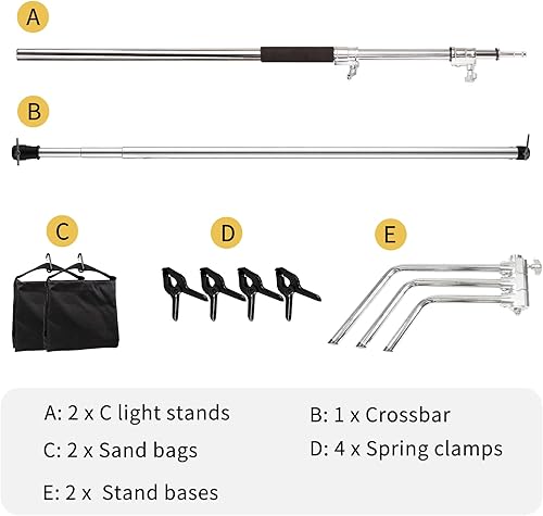 Miniatura 6 de Kit de soporte de fondo de fotos de 10 x 10 pies9.8 x 9.8 ft, soporte de sistema de soporte de fondo de fotografía ajustable resistente con 2 bolsas