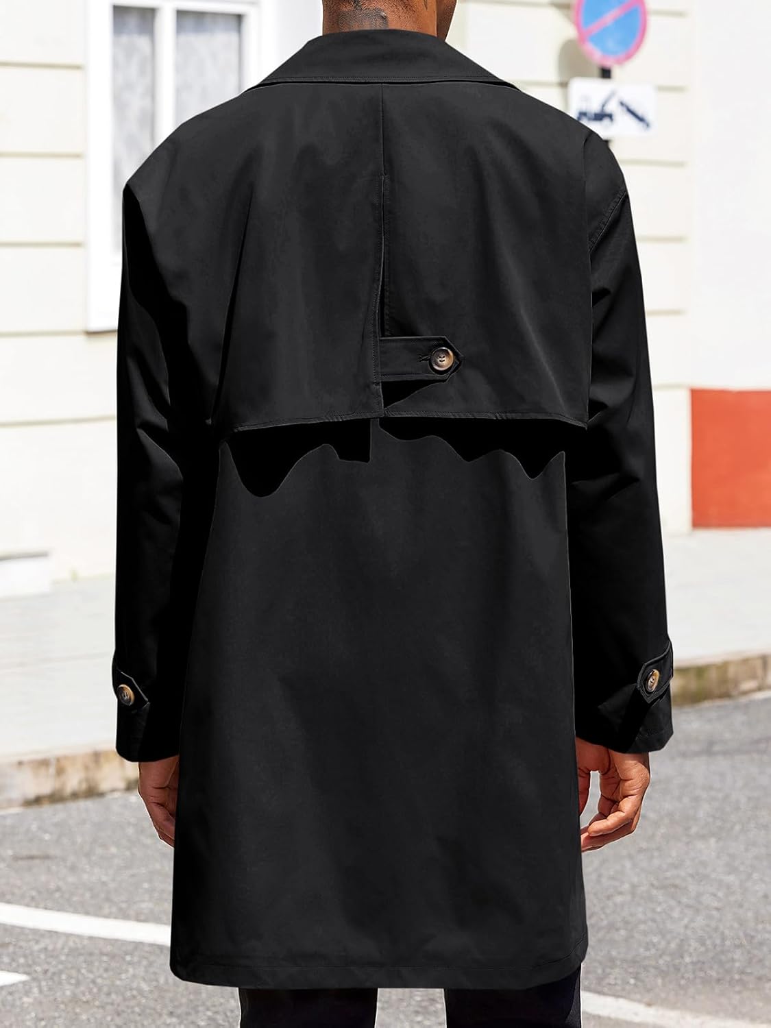 Runcati Mens Trench Coat Single Breasted Slim Fit Mid Long Jackets Casual Fall Windbreaker Overcoat - Image 3