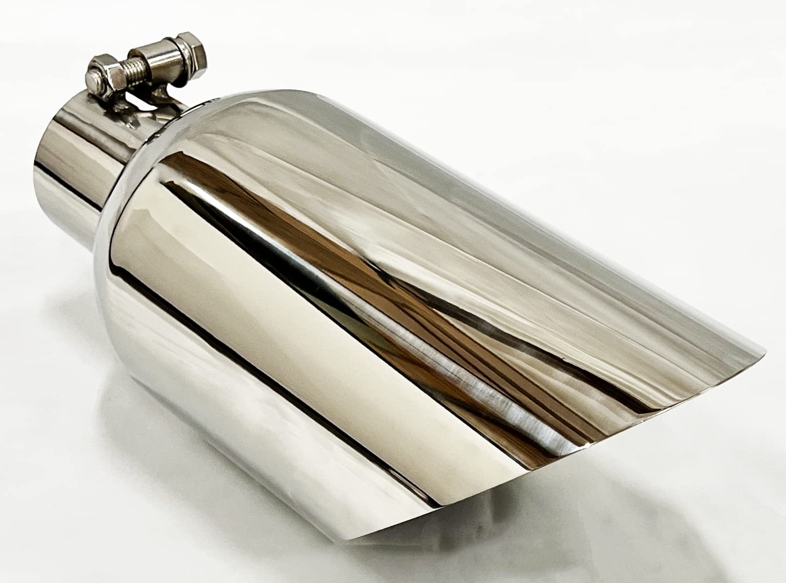 Exhaust Tip 2.50" Inlet 6.00" OD X 12.00" Long WDW60012-250-BOSS-S Slant Single Wall Polished 304 Stainless Steel Wesdon Exhaust Tip