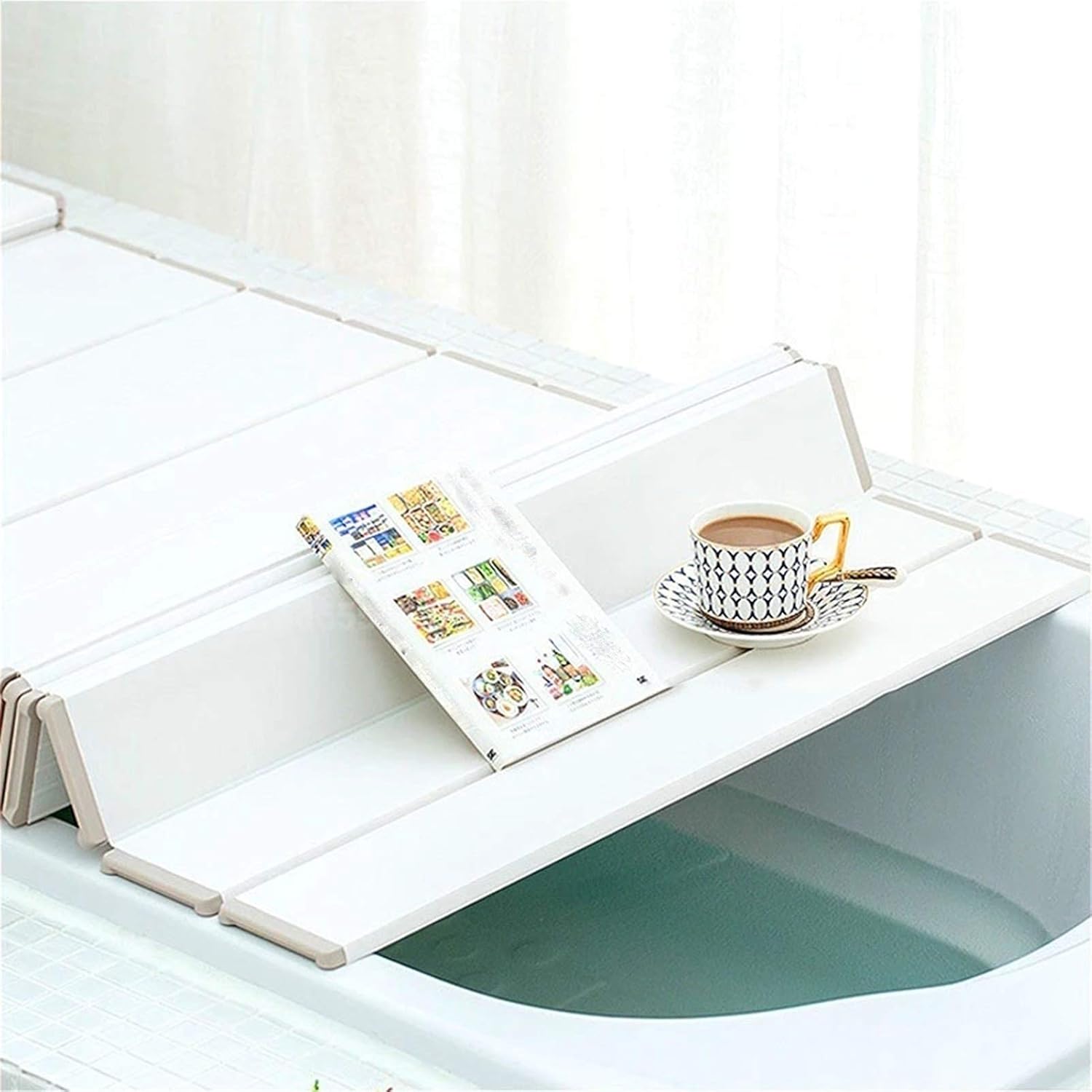 Bathtub Tray Bathtub Insulation Cover Polypropylene Shutter Bath Lid for Cell Phone Folding Bracket Folding Designed 6 Size (Color : White Size : 80cmX140cm) (White 75cmX150cm)