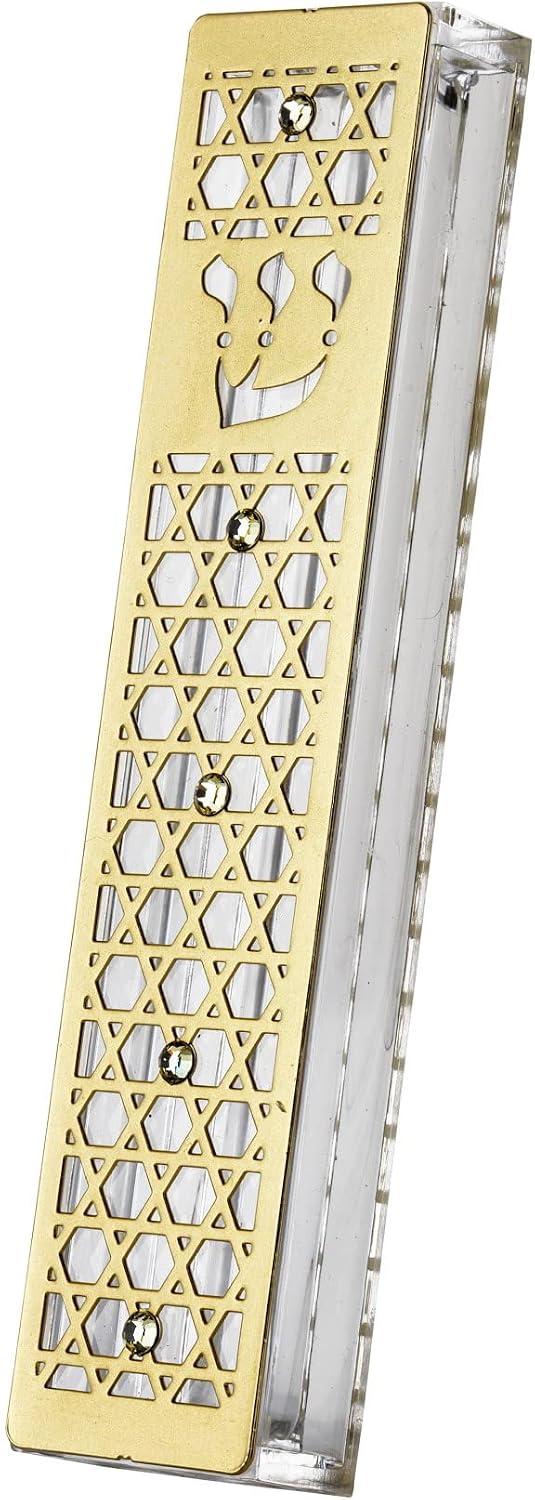 Ayuni Gifts of the World Elegant Metalwork Mezuzah Case Original Judaica Art 6" (Silver Color with White Crystals)