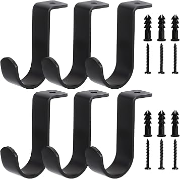 Curtain Brackets for Ceiling-Mounted, Drapery Holder for 1"Diameter Rod, Set of 6, Black