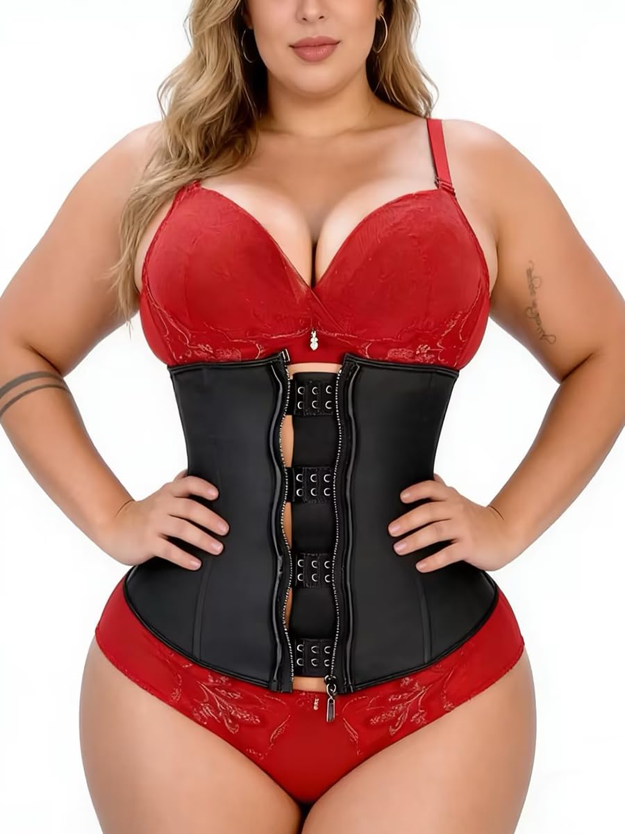 Latex Waist Trainer for Women, High Compression Tummy Control Zipper Underbust Corset, Hourglass Body Shaper