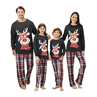 DDKJ Pyjama Noël Famille,Pyjama de Noel Famille,Ensemble Pyjamas Familles Christmas Pajamas Assorti à Manches Longues avec Imprimé des Cerfs,Pyjamas Noel Vêtement de Nuit pour Hommes Femmes Enfant