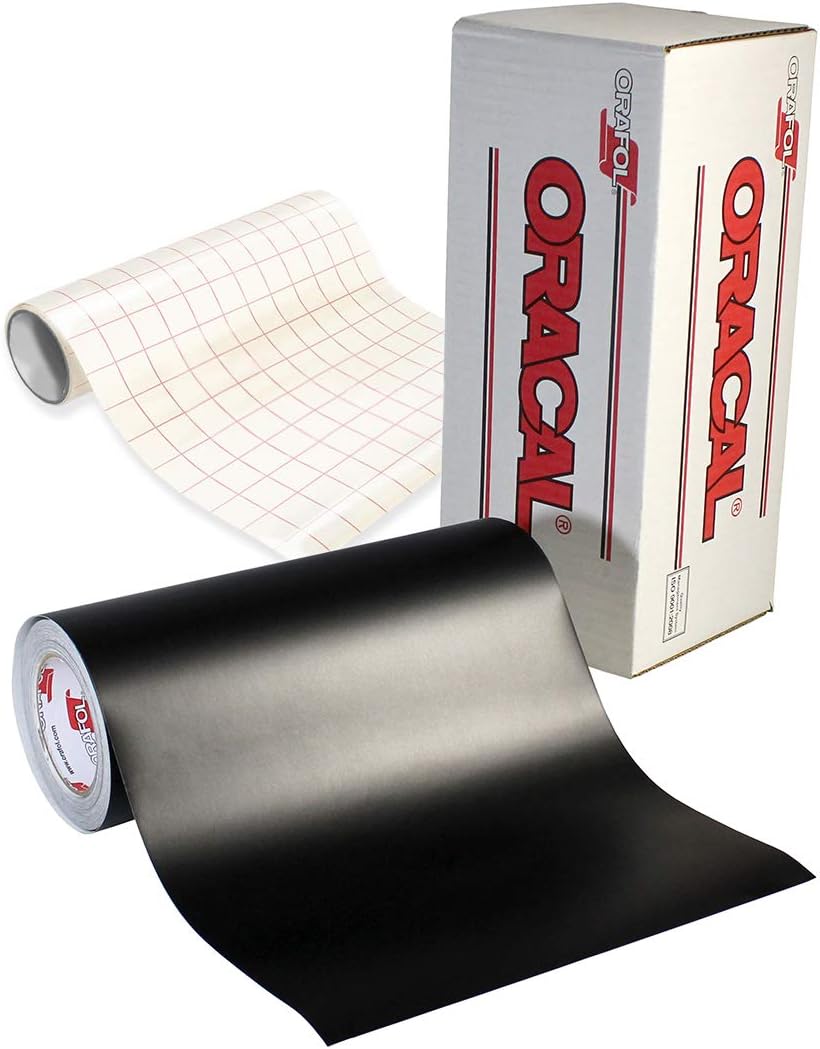 ORACAL Matte Black Adhesive Craft Vinyl for Cameo, Cricut & Silhouette Including Roll of Clear Transfer Paper (15ft x 12 Inch)