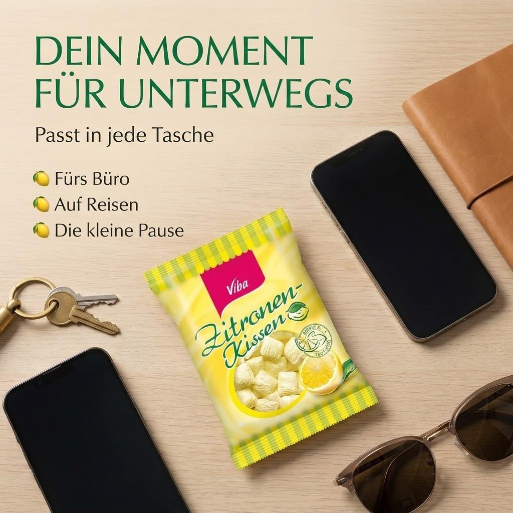 Viba Zitronenkissen Vorratspack 10x 90g (0,9 kg) — mürbe Bonbons mit leichtem Zitronengeschmack — Kultbonbon aus Thüringen — inkl. Kochbuch & Geschenkkarte