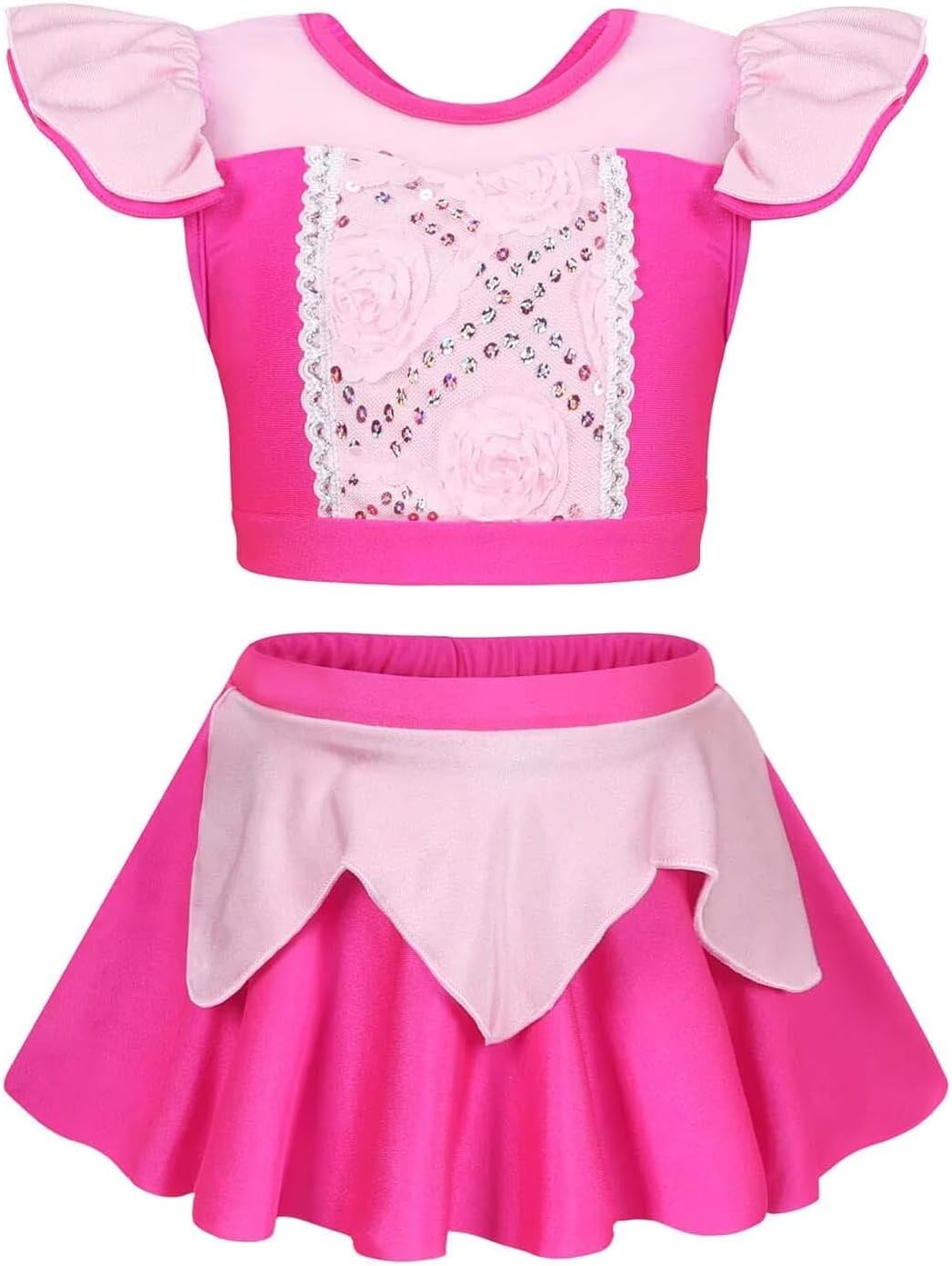 2PCS Girls Princess Swimsuit Two Piece Toddler Bikini Set Ruffle Bathing Suit Swim Wear Dress Up