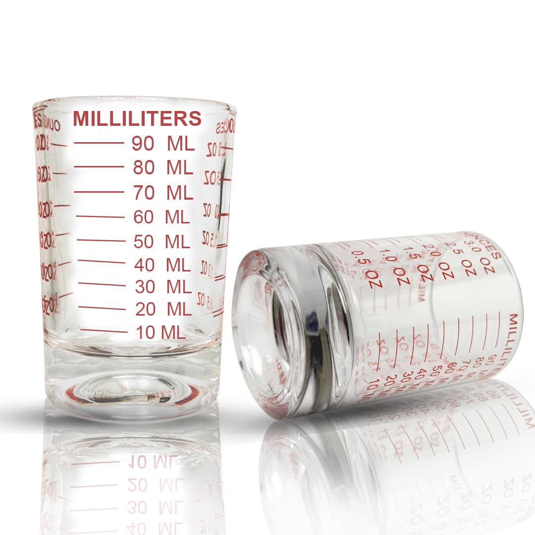 90 ml Glass Measuring Cup with red Markings, Perfect for Shot Measures Spirit Measures, Espresso Shots - Image 2