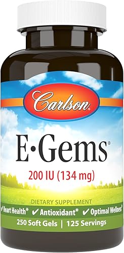 Carlson - E-Gems, 200 UI (134 mg), salud del corazón y bienestar óptimo, antioxidante, 250 geles blandos