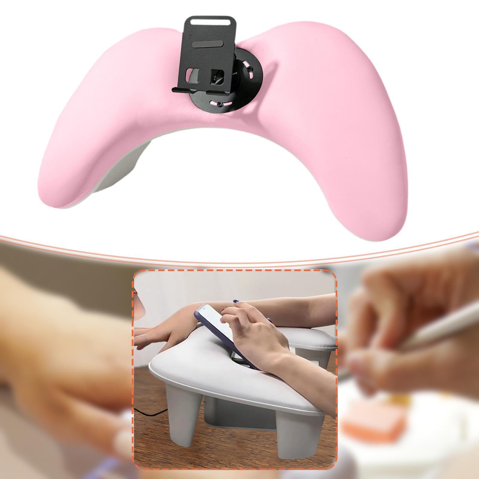 Cuscino Poggiabraccio Unghie Manicure Porta Telefono Regolabile Pelle PU Supporto Smontabile Ergonomico Adatto per Professionale, Rosa