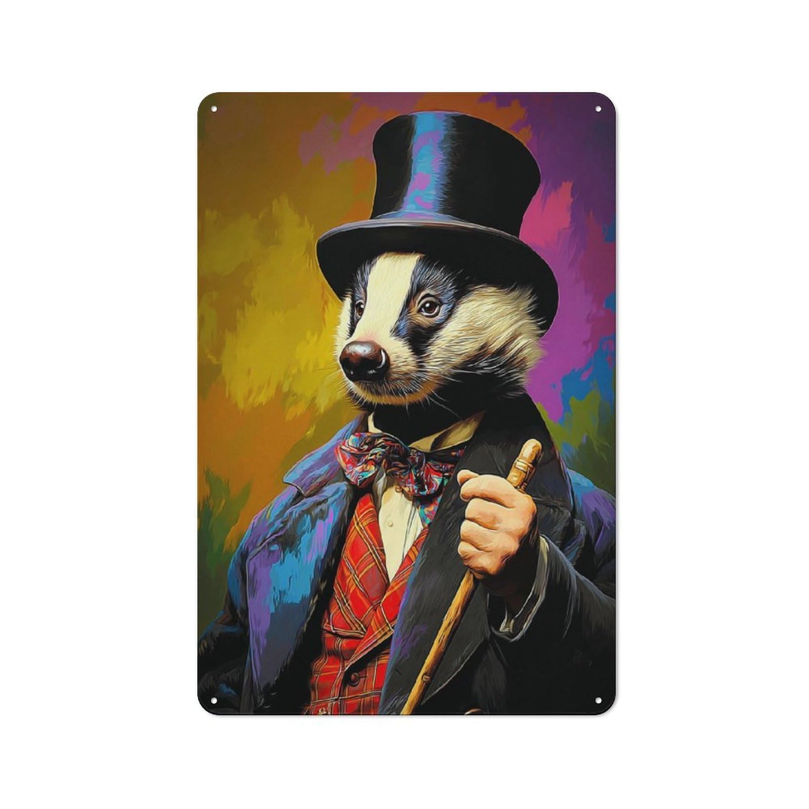 Junmoney Badger In Top Hat A Dapper Portrait Vintage Tin Sign 30X20cm With For Living Room Or Hallway, For Living Room Decor Lovers