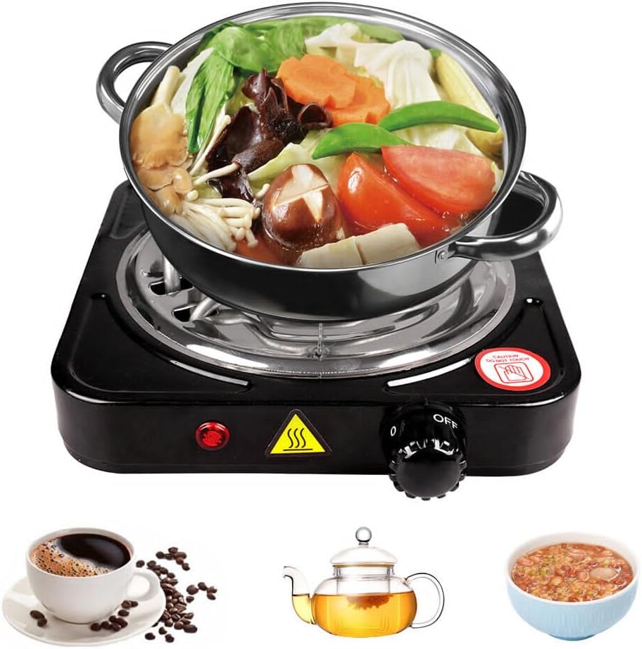 Hot Plate, 2000W Electric Double Burner Portable Coil Heating Hot Plate Stove, 110V Lightweight Stainless Steel Countertop Stove for Kitchen Dorm Camping, Black