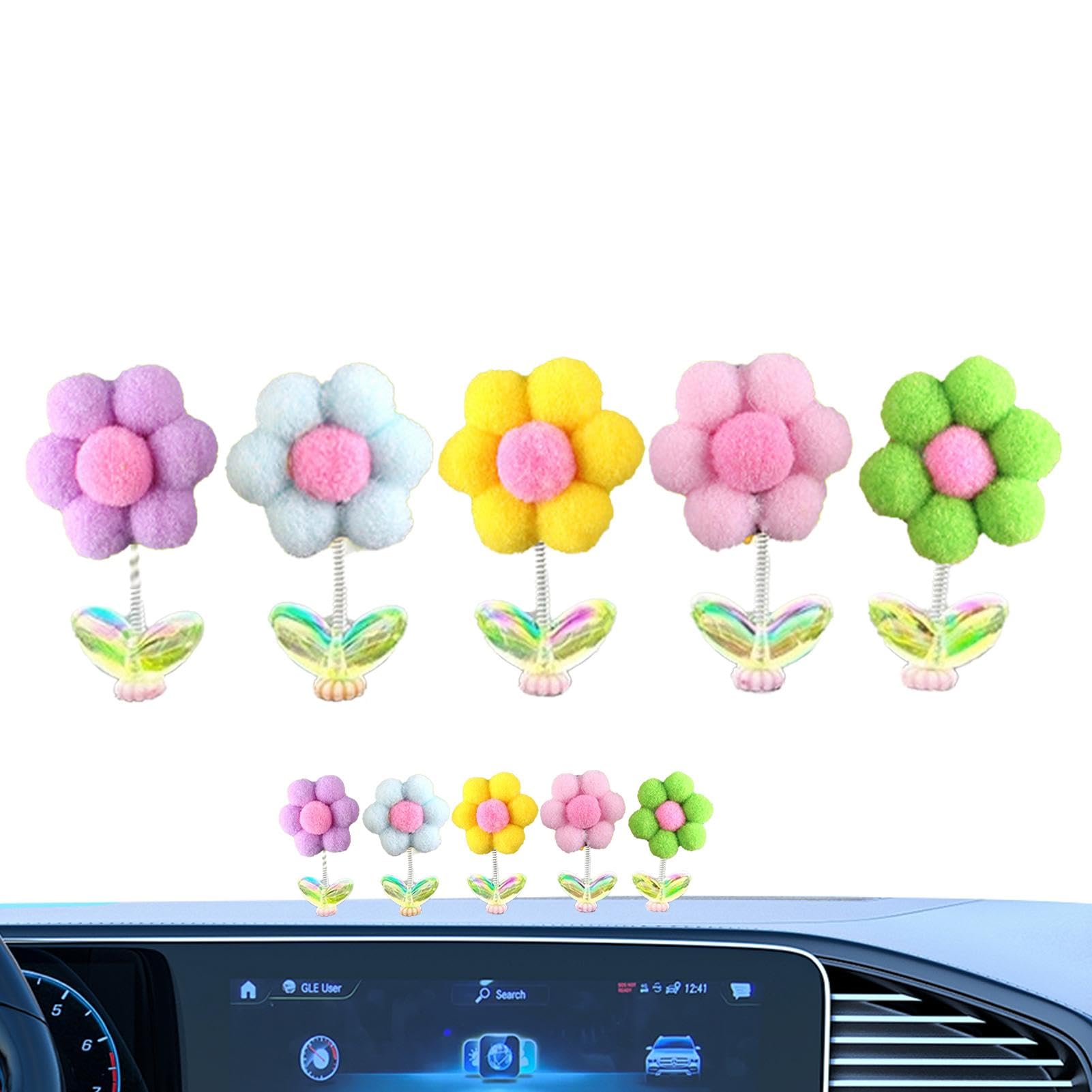 Decorazioni Auto Fiori Bobblehead - Set Da 5 Pezzi Per Cruscotto E Specchietto Retrovisore - Foto 6