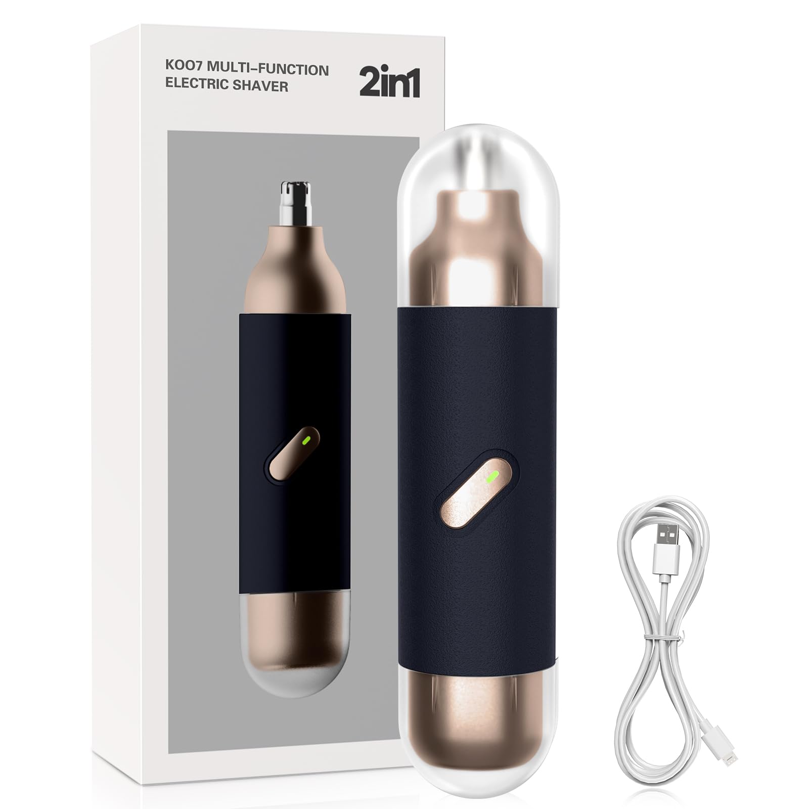 Tondeuse de nez pour homme et femme, tondeuse électrique 2 en 1 pour nez et oreille, kit de toilettage des oreilles et des sourcils, tondeuse pour le visage avec moteur puissant et lames à double