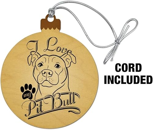 Miniatura 2 de GRAPHICS & MORE Adorno navideño de madera para árbol de Navidad con texto en inglés "I Love My Pit Bull