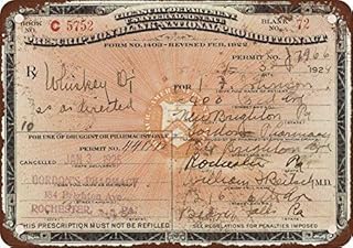 Tin Sign 1924 Prescription for Whiskey During Prohibition Vintage Look Metal Tin Sign 12X8 Inches Club Restaurant Gift Vintage