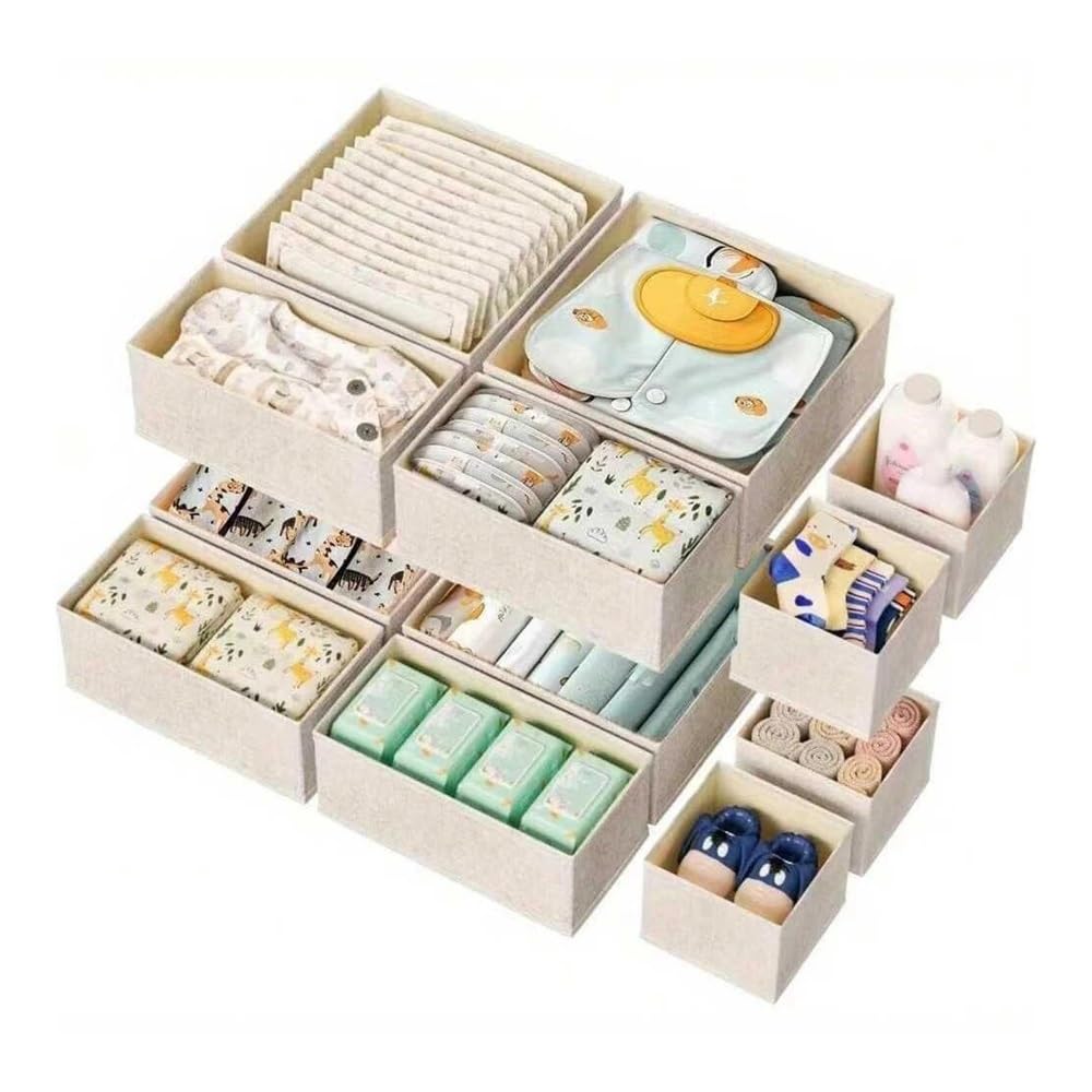 Set di organizer per biancheria intima pieghevole da 6/12 pezzi • Scatole rigide per reggiseno, calzini, cassetti/armadi (12 pezzi beige)