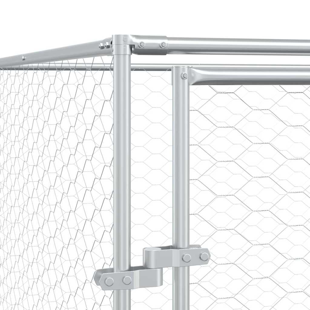 Cuccia per cani con tetto in acciaio zincato argentato, 10 x 10 x 2,5 m, grande recinto per cani e piccoli animali, protezione sicura per giardino, terrazza, casa