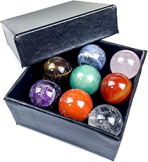 Nuote 8 Crystal Spheres Balls Diameter 20mm Crystal Gift Kit for Chakra Balancing Therapy Chakra Crystal Sphere Ball Healing 7 Raw Chakra Stones Kit Rose Crystal Sphere Ball
