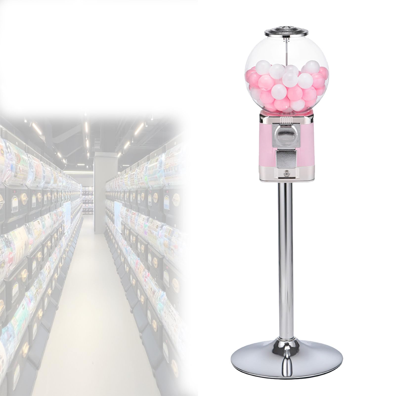 Klasyczny Dozownik Zabawek Z KapsułEk Z BąBelkami, Komercyjny Automat Do Gumy Balonowej, Z Kluczem, Klasyczny Dozownik Zabawek Z KapsułEk Z BąBelkami SilverDrawer(Pink)