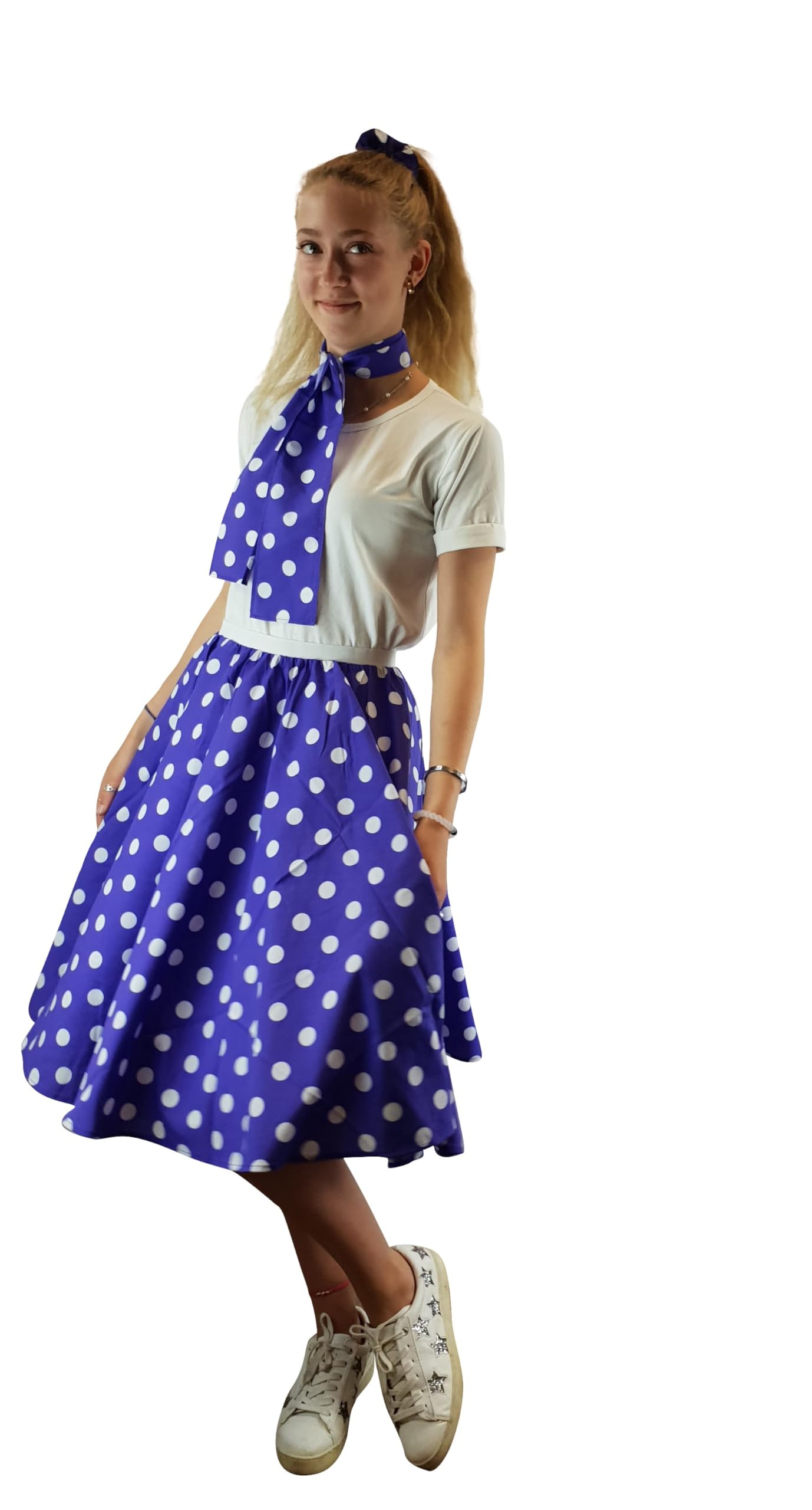 Ladies Rock n Roll Polka Dot Skirt and Scarf 50's - 60's Style Fancy Dress