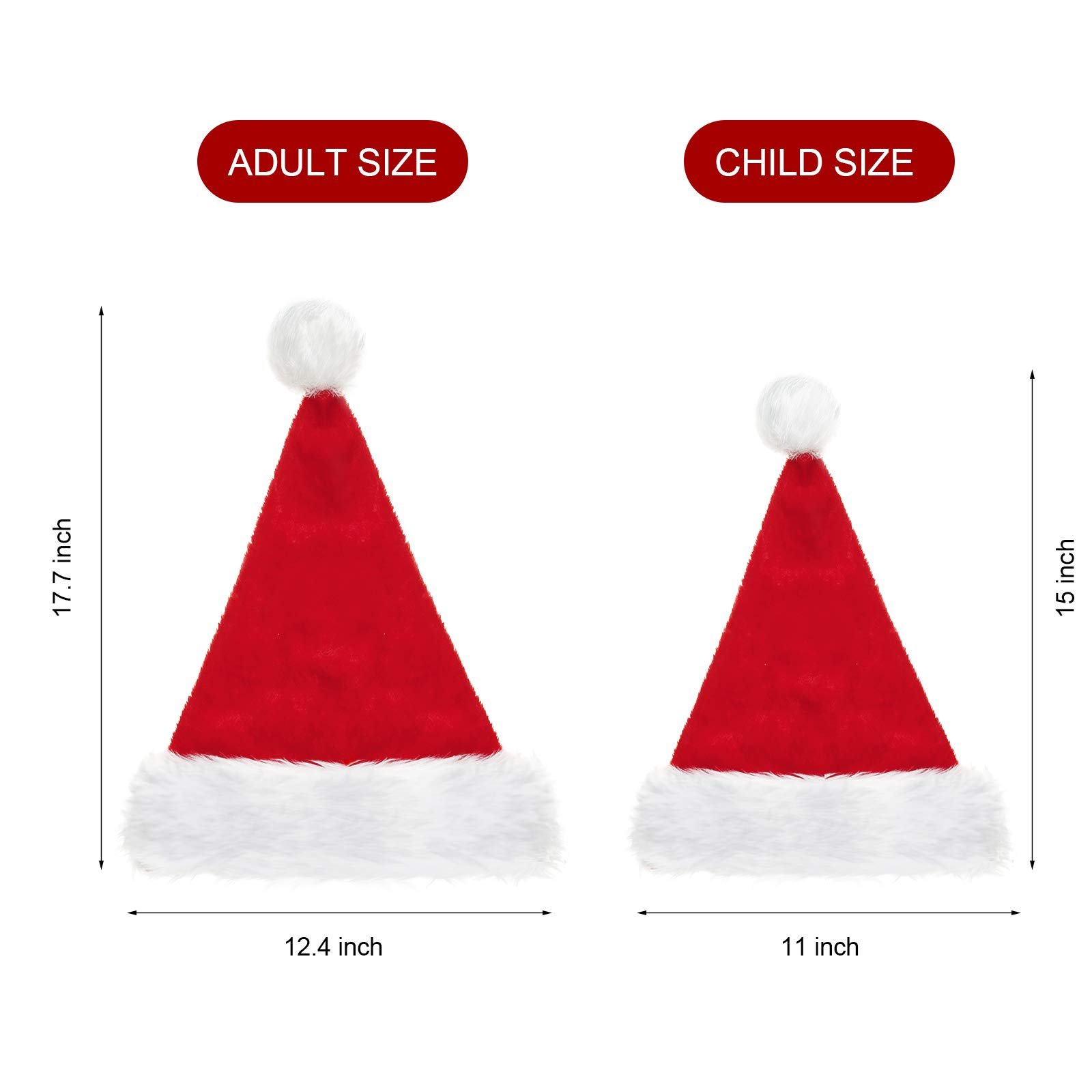 SATINIOR 2 Santa Hat Christmas Cap Unisex Xmas Holiday Hat Bulk for New Year Party Supplies Christmas Decoration (red, 12.6 X 17.7 Inch)