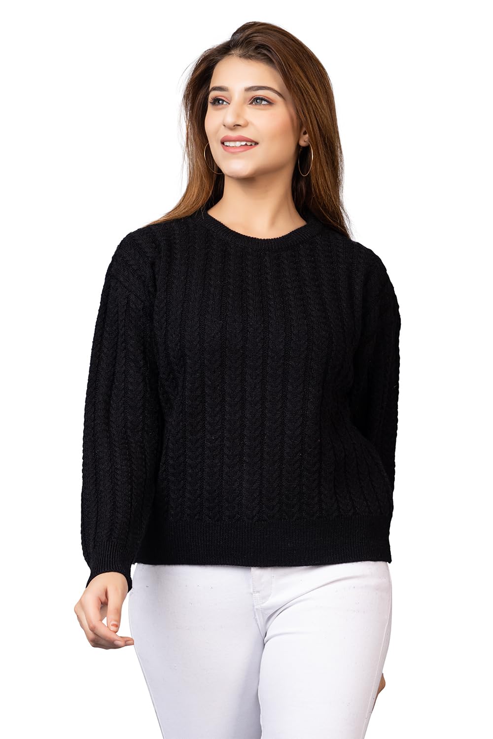 Women Pure Wool Pullover Sweater Regular Fit for Winter Wear | Full Sleeve | Stylish Cable Design Sweater Crafted with Comfort Fit and Modern Clothing for Winter Season