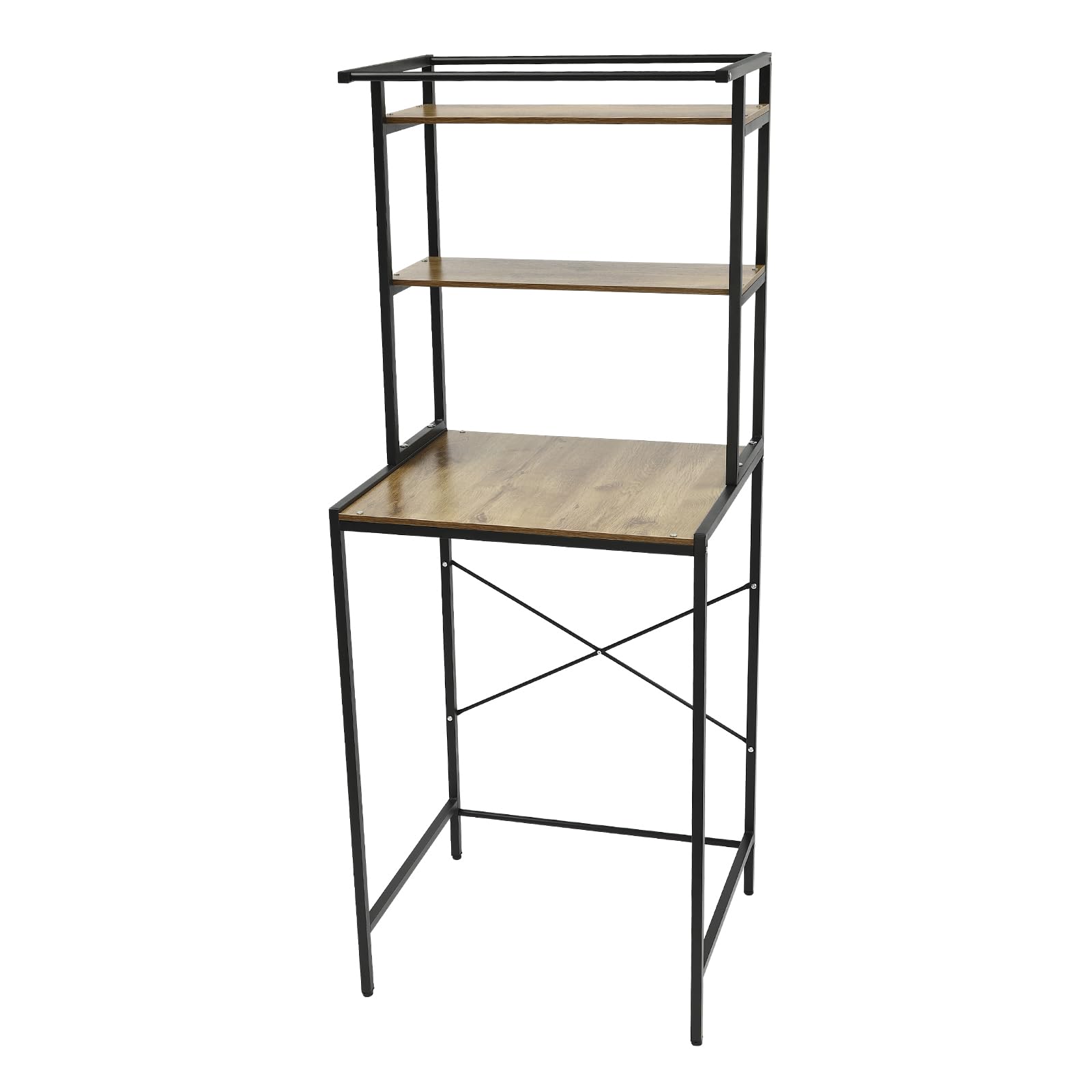 Dreistufiges Waschmaschinen Regal Schwarz Eiche, Badezimmer Aufbewahrungsregal Holz Metall, Stabil Offenes Design, Hohe Tragfähigkeit, Für Bad Wäsche Balkon, Modernes Schichtregal, 69x60x176,5cm