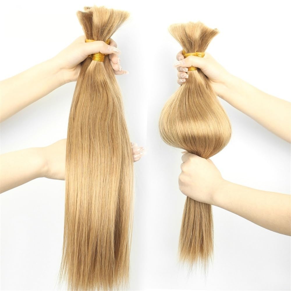 Splatanie włosów #27 Blond włosy w dużych ilościach Ludzkie przedłużki z włosów 100G Bez osnowy Proste włosy Remy w dużych ilościach do zaplatania Kobieta(28 Inch)