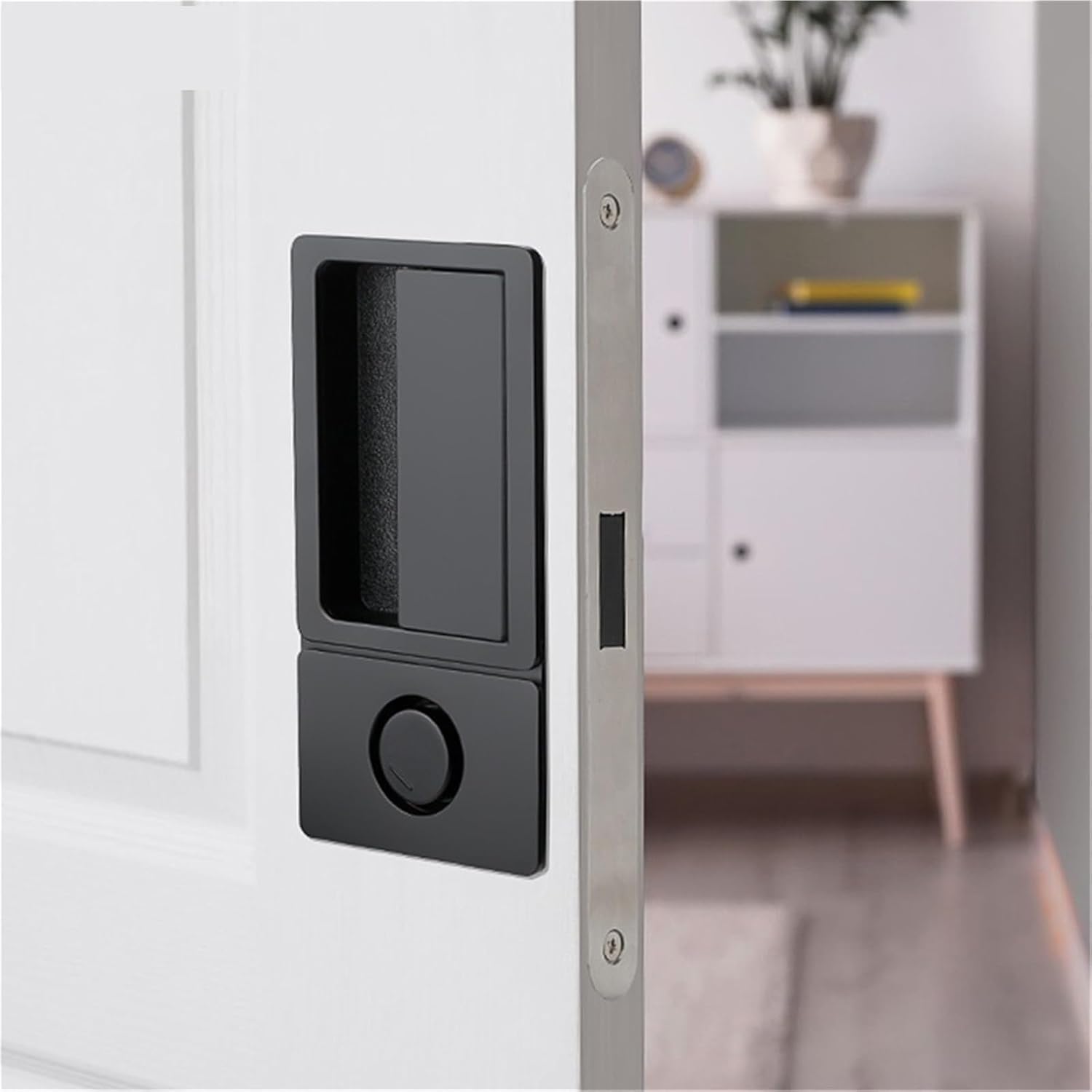 Handleless Flat Lock Bedroom Magnetic Recessed Door Handle Silent Push Pull Black Invisible Slide Bathroom Door Lock 1Pcs(Black)