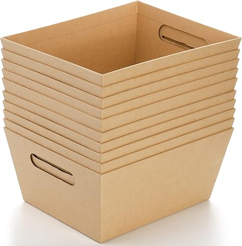 Miniatura 4 de DEAYOU Paquete de 10 cestas de regalo vacías, cestas de papel kraft de 10 x 8 pulgadas con asa, bandeja de regalo de cartón de 5 libras, contenedor
