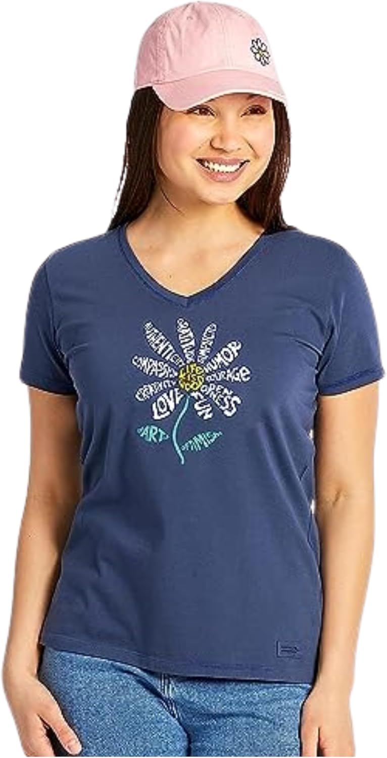 Life is Good Crusher Tee Shirt, Short Sleeve Cotton Graphic T-Shirts, Superpower Daisy Chemise Femme (Lot de 1)