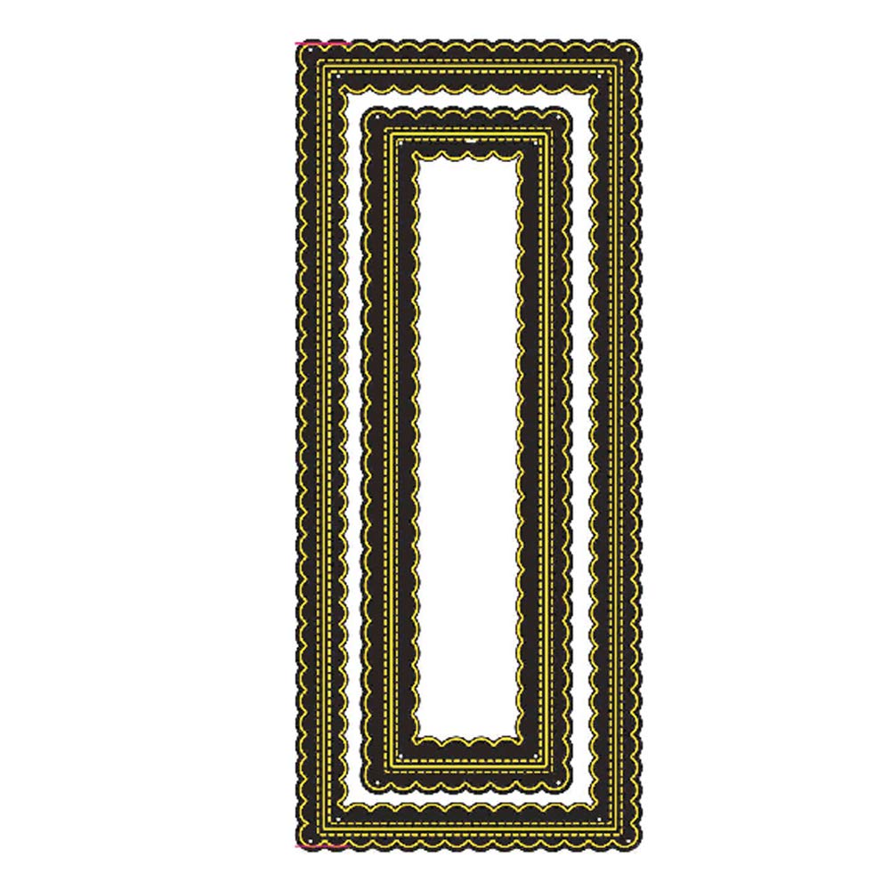 Fustella Rettangolare Metallica Con Bordo Smerlato E Cuciture, 95x222 Mm, Per Scrapbooking E Biglietti Fai Da Te