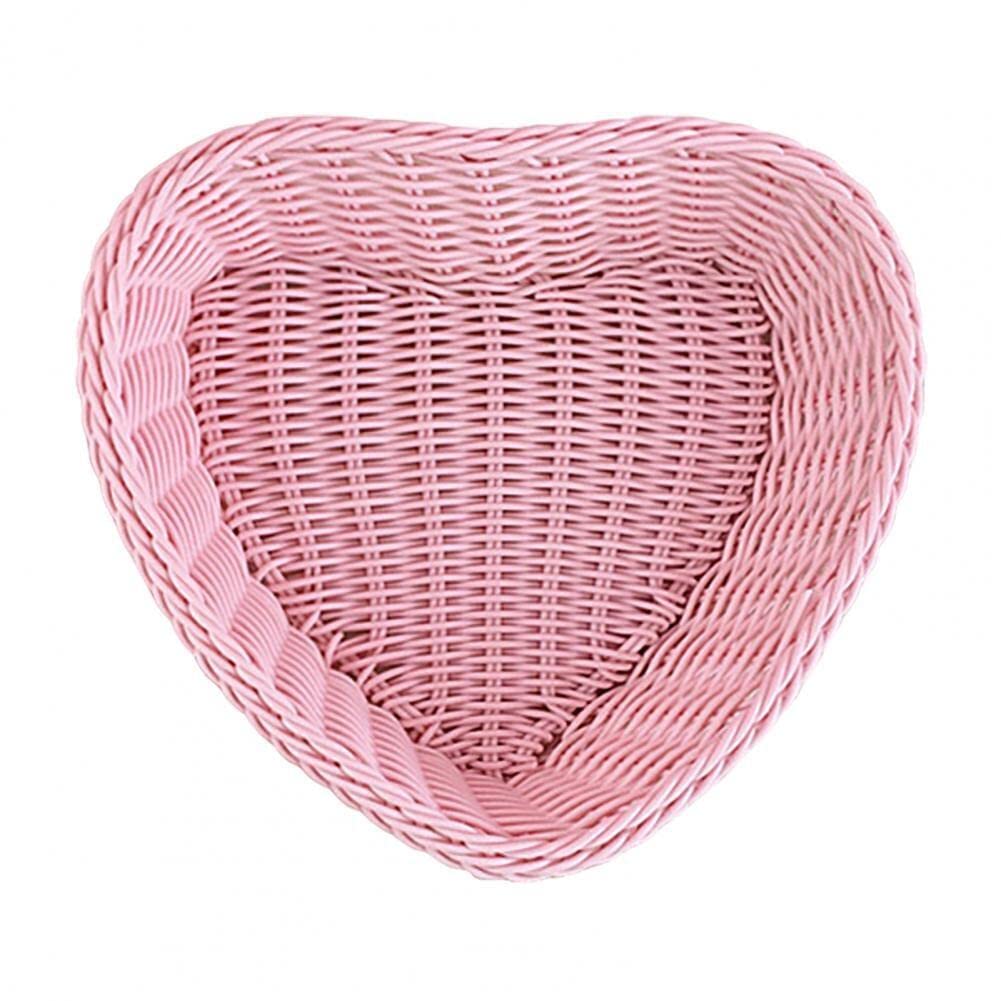 Sanfly Vintage Home Decor Small Wicker Rattan Basket Heart Shape Basket Nordic Storage Fruit Basket for Wedding Party Decor