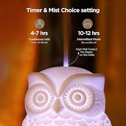 Miniatura 3 de Difusor de Aromaterapia de Cerámica en Forma de Búho Inrorans 160 ml Difusor de Aceite Esencial Ultrasónico de Niebla Fría con Neblina Intermitente