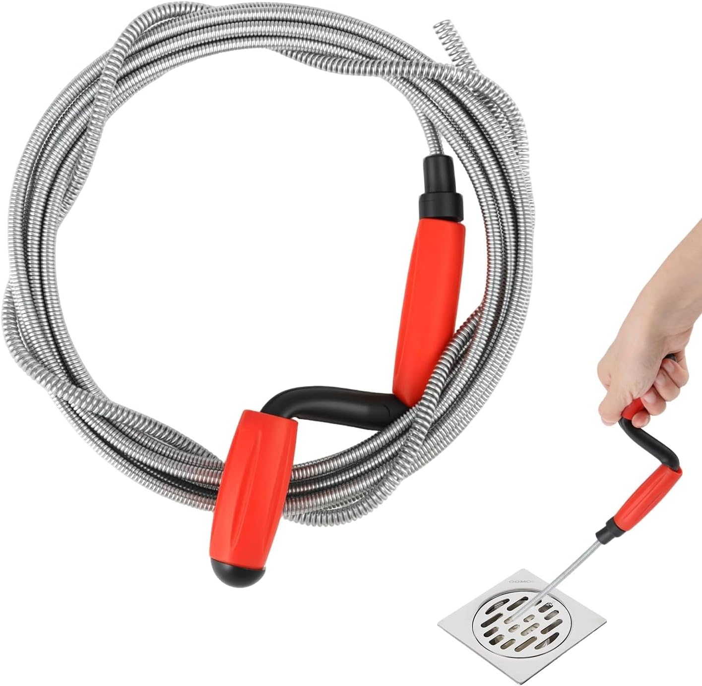 SHSHbuy Red Drain Snake,5M Heavy Duty Drain Unblocker Tool,Flexible Spring Snake Plunger Wire,Plumbing Snake Cleaner Kitchen Removal Dirt Cleaning Tool Clog Remover for Sewer,Bathroom Drainage