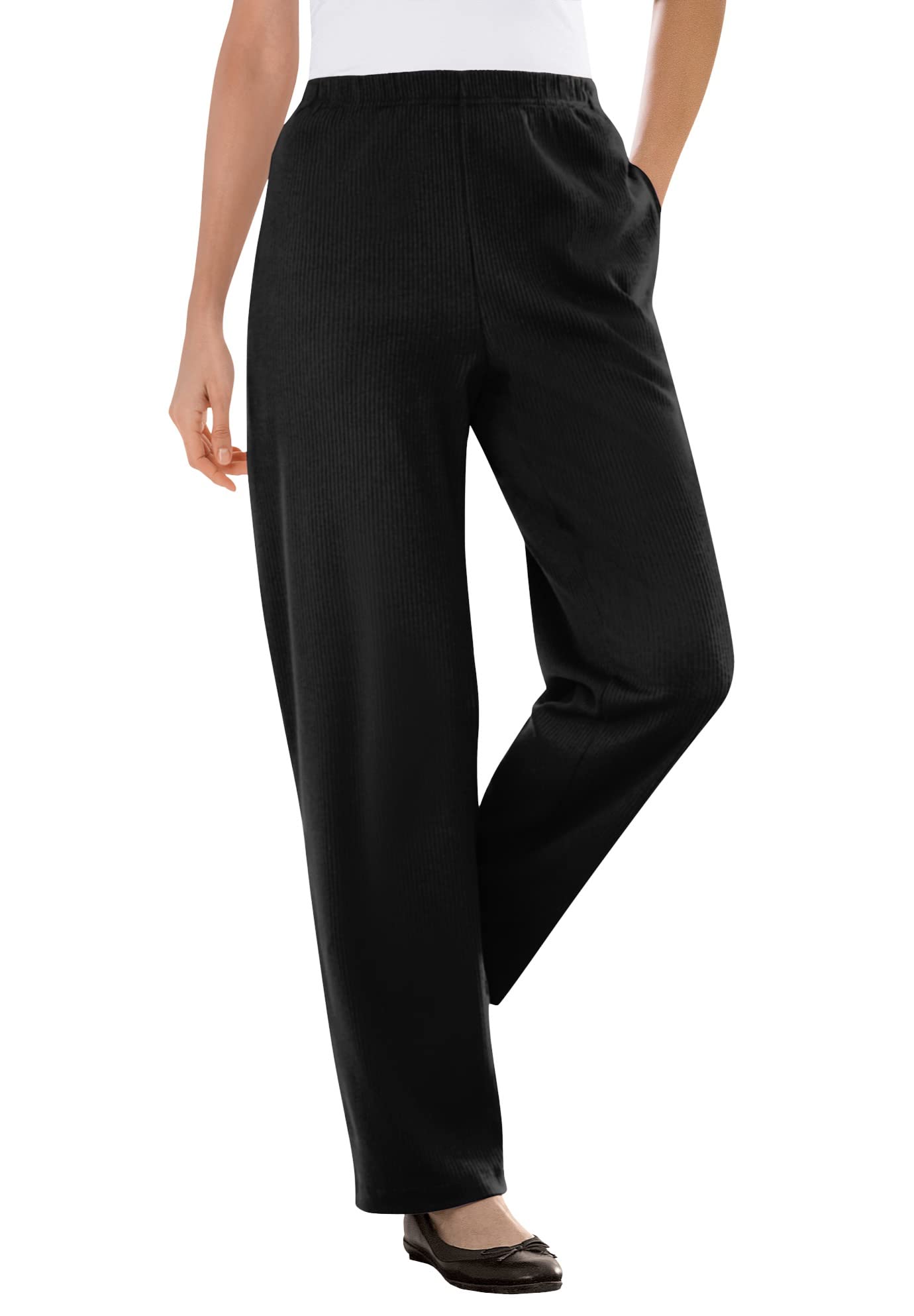 Woman Within Plus Size 7-Day Knit Ribbed Straight-Leg Pull-On Pants