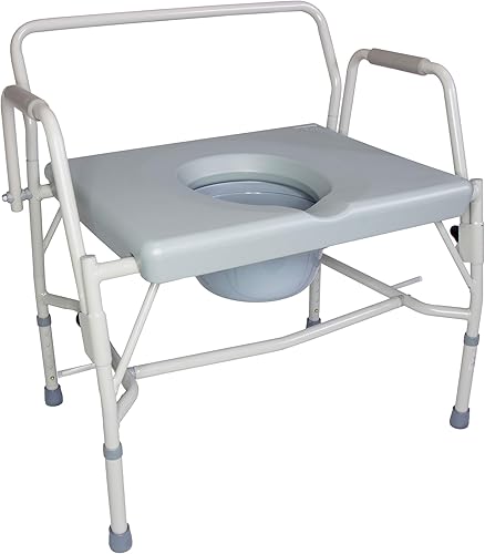 DMI - Inodoro portátil con brazo desplegable, asiento extra ancho, capacidad de peso de 500 libras, cubo con tapa incluida, patas ajustables,