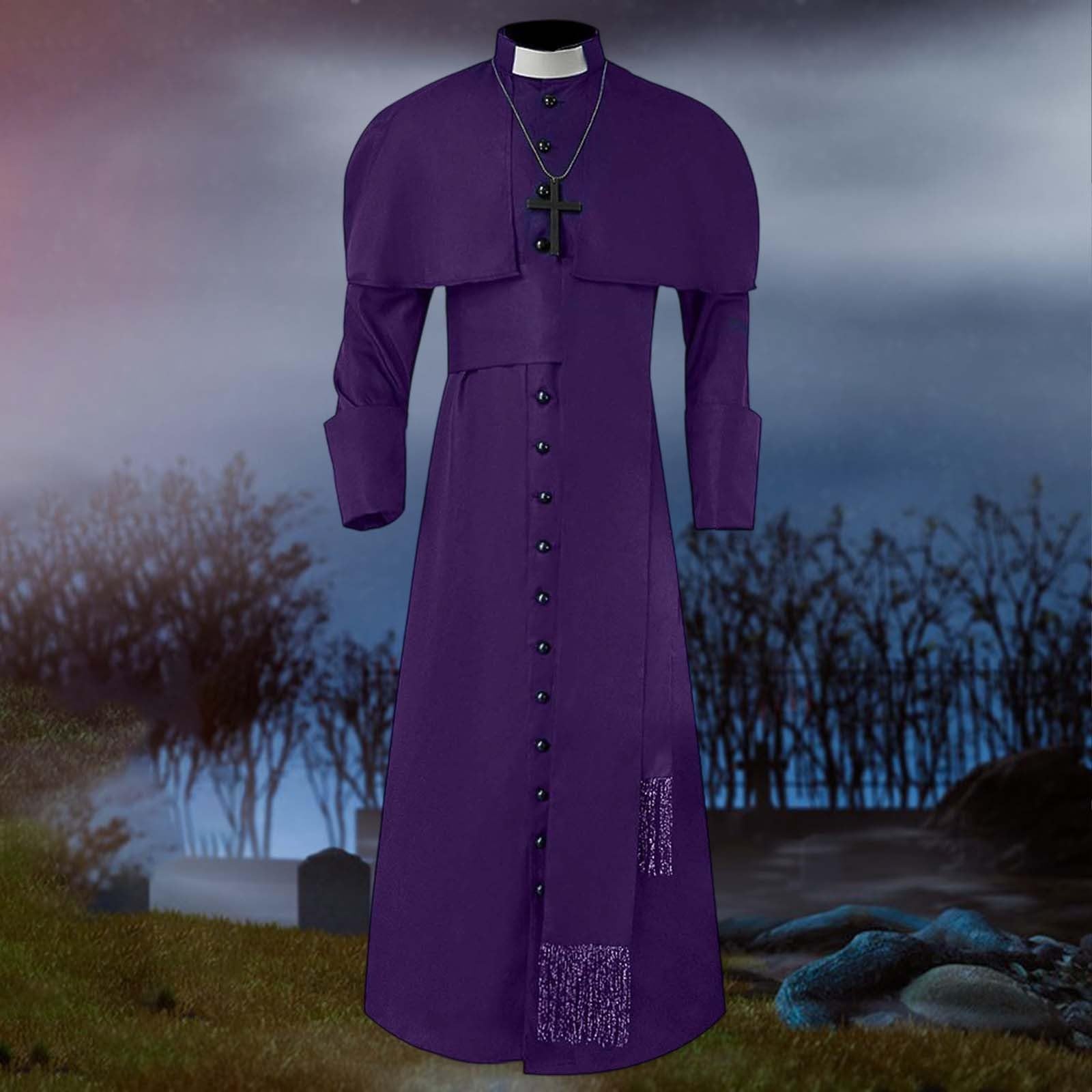 Generisch Bata medieval de sacerdocio para disfraz de Halloween con colgante, padre de la iglesia (completo)