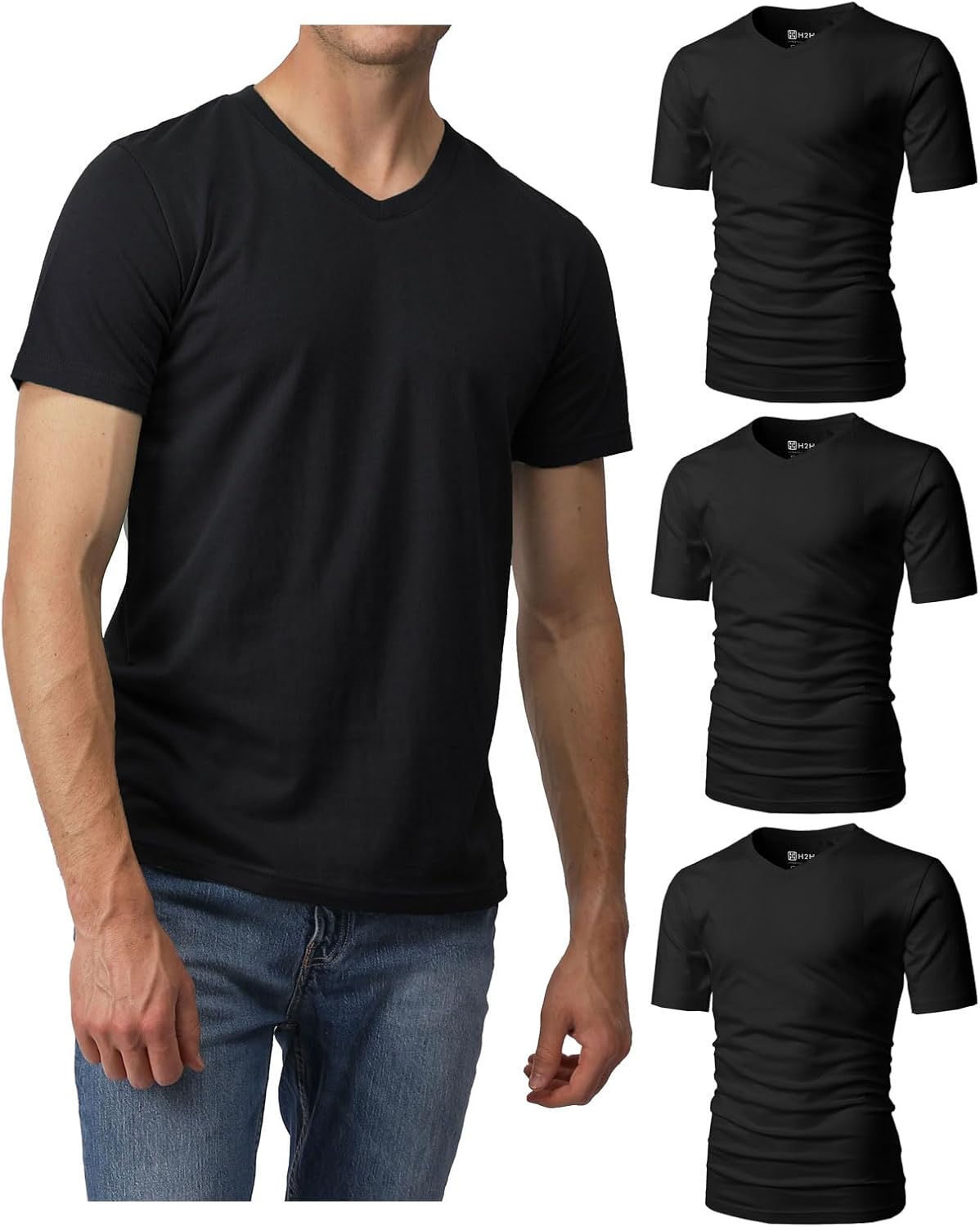 H2H Mens Casual Slim Fit Short Sleeve T-Shirts Soft Lightweight V-Neck/Crew-Neck Size XS to 3XL - Image 2