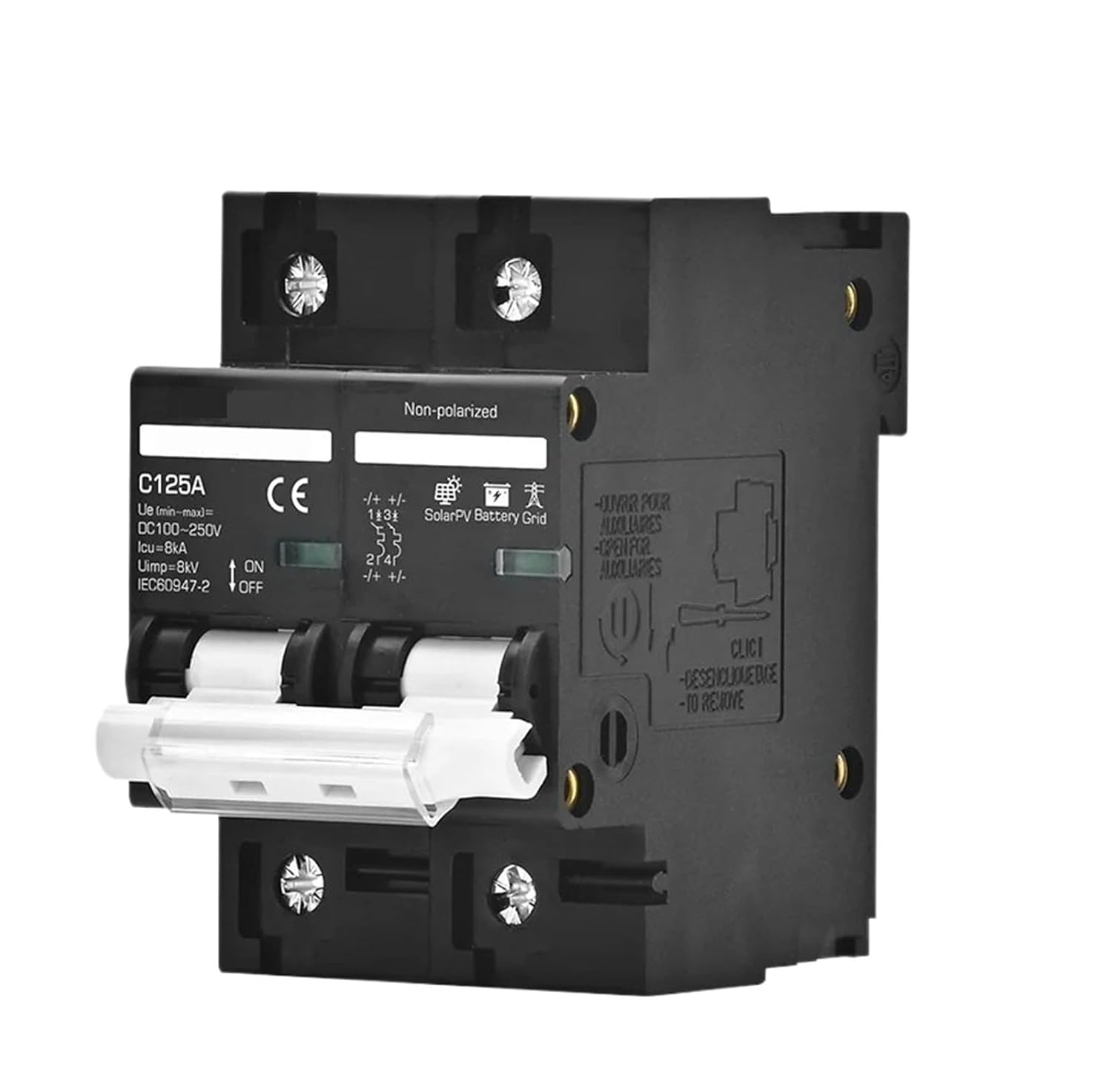 2P MCB 100A 125A 150A DC100V 150V 250V 500V 1000V Voltage Circuit Breaker C Curve Solar Panel Battery Short Circuit Protection(2P DC510-1000V,125A)